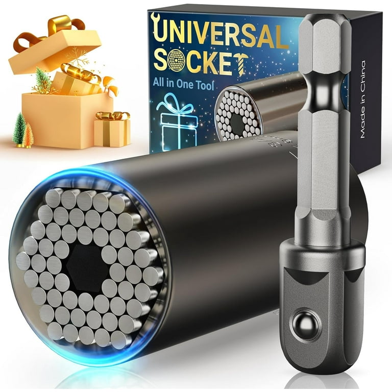 Universal Socket Tool Gift for Men, Super Grip Socket Set Fits Standard 14-34 with Multi-function Power Drill Adapter, Christmas Stocking Stuffers for
