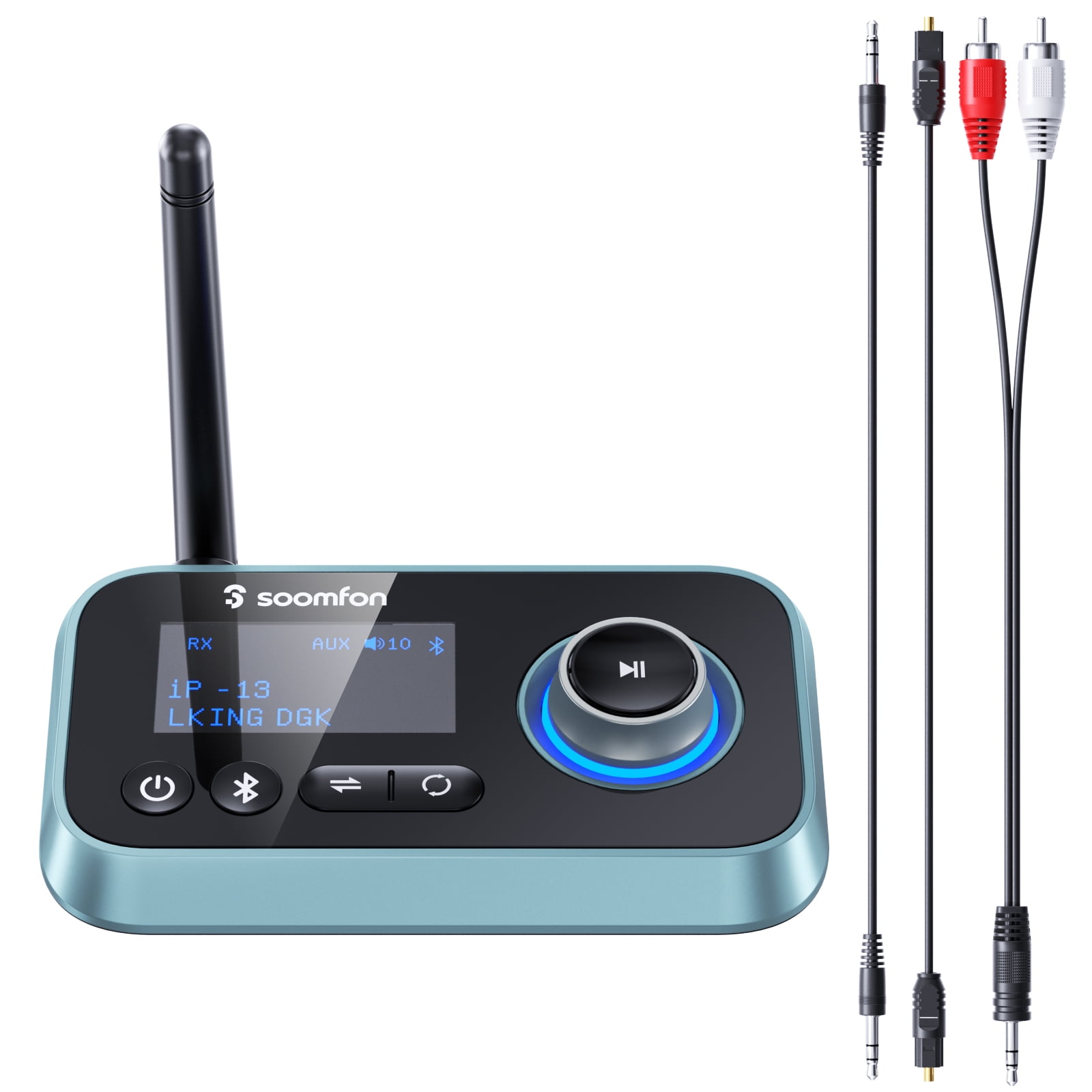 SOOMFON 2 in 1 Bluetooth TV Transmitter Receiver , Bluetooth 5.0 Audio  Adapter for 2 Headphones Home Stereo with LCD Display Adjustable Volume  ,3.5mm
