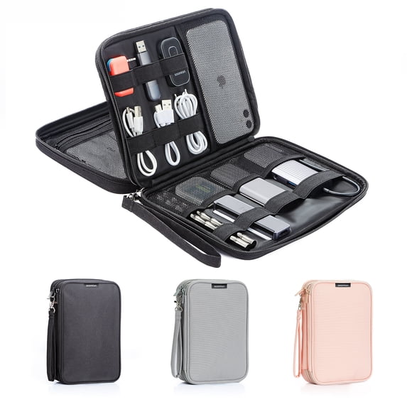 SOOMFON Electronic Organizer travel case,Waterproof Double Layers,Tech cord Storage for Cables, Chargers, iPad Mini 7.9 Inch - Grey - Black
