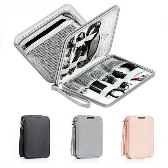 SOOMFON Electronic Organizer travel case,Waterproof Double Layers,Tech cord Storage for Cables, Chargers, iPad Mini 7.9 Inch - Grey