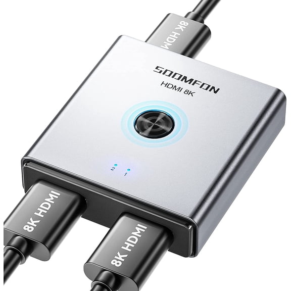 SOOMFON HDMI 2.1 Switch 4K@120Hz 8K@60Hz Aluminum Alloy,Compatible with  Apple TV PS5 PS4 Xbox Fire Stick Blu-ray Player,Silver