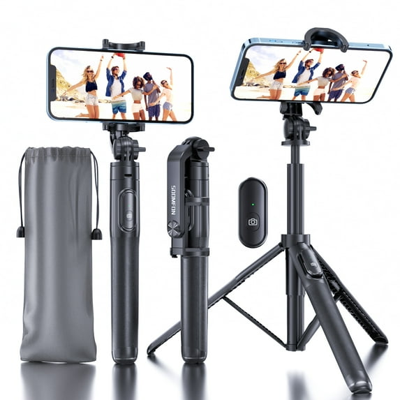 SOOMFON Tripod Stand for Cell Phone ,60 inches with Bluetooth Remote, Extendable Portable Selfie Stick Tripod Compatible with iPhone, Android, Camera, GoPro,Black