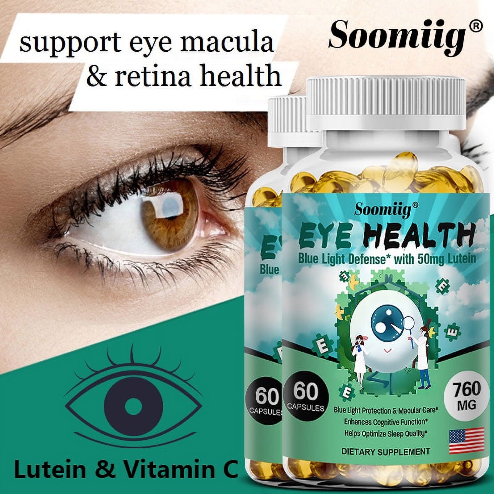 SOOMIIG Eye Vitamins with Lutein, Zeaxanthin and Bilberry Extract for