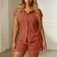 thumbnail image 1 of SOOMLON 2 Piece Sets for Women Summer Plus Size Button Down Collared Shirt Elastic Waist Shorts Soft Comfy Outfit, 1 of 7