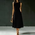 thumbnail image 1 of SOOMLON 2 Piece Skirt Set for Women Crew Neck Sleeveless Shirt Draped A Line Midi Skirt with Pockets High Waisted Outfits, 1 of 7