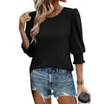 thumbnail image 1 of SOOMLON 3/4 Length Sleeve Women's Shirts Petite Tunic Cotton Stretchy Tops Casual Plain Crew Neck Shirts Cute T Shirts 2025 Fashion Spring Summer Ladies Tops Loose Fit Basic Outfits Pullover Black XL, 1 of 9