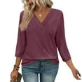 thumbnail image 1 of SOOMLON 3/4 Length Sleeve Women's Shirts Petite Tunic Cotton Tops Casual Solid V Neck Shirts Cute T Shirts 2025 Fashion Spring Summer Ladies Tops Loose Fit Boho Basic Outfits Pullover Wine M, 1 of 9