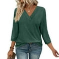 thumbnail image 1 of SOOMLON 3/4 Length Sleeve Women's Shirts Petite Tunic Cotton Tops Casual Solid V Neck Shirts Cute T Shirts 2025 Fashion Spring Summer Ladies Tops Loose Fit Y2k Basic Outfits Pullover Green S, 1 of 6