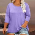 thumbnail image 1 of SOOMLON 3/4 Length Sleeve Women's Shirts Plus Size Tunic Cotton Tops Casual Solid Crewneck Shirts Cute Oversized T Shirts 2025 Fashion Spring Summer Ladies Tops Loose Fit Outfits Pullover Purple 4XL, 1 of 4