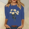 thumbnail image 1 of SOOMLON 3/4 Sleeve Tops for Women Plus Size Tunic Cotton Tops Dressy Casual Crewneck Shirts Cute Daisy Graphic T Shirts 2025 Fashion Spring Summer Ladies Tops Loose Fit Basic Outfits Pullover Blue XL, 1 of 4