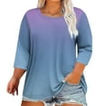 thumbnail image 1 of SOOMLON 3/4 Sleeve Tops for Women Plus Size Tunic Oversized Tops Casual Round Neck Shirts Gradient Color Print T Shirts 2025 Trendy Spring Summer Ladies Tops Loose Fit Outfits Pullover Purple 5XL, 1 of 4