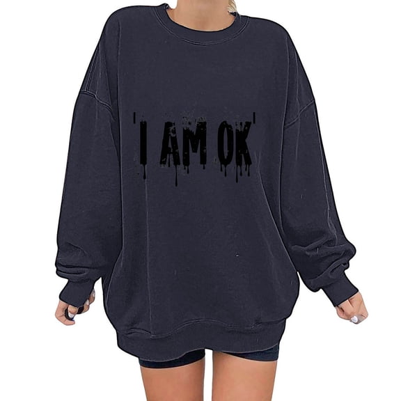 SOOMLON Adult Halloween Shirts Women Long Sleeve Pumpkin Party Attire Crewneck Hand Prints Bats Themed Clothing Spider Ghost Outfits Witch Hat Witch Apparel Gray S