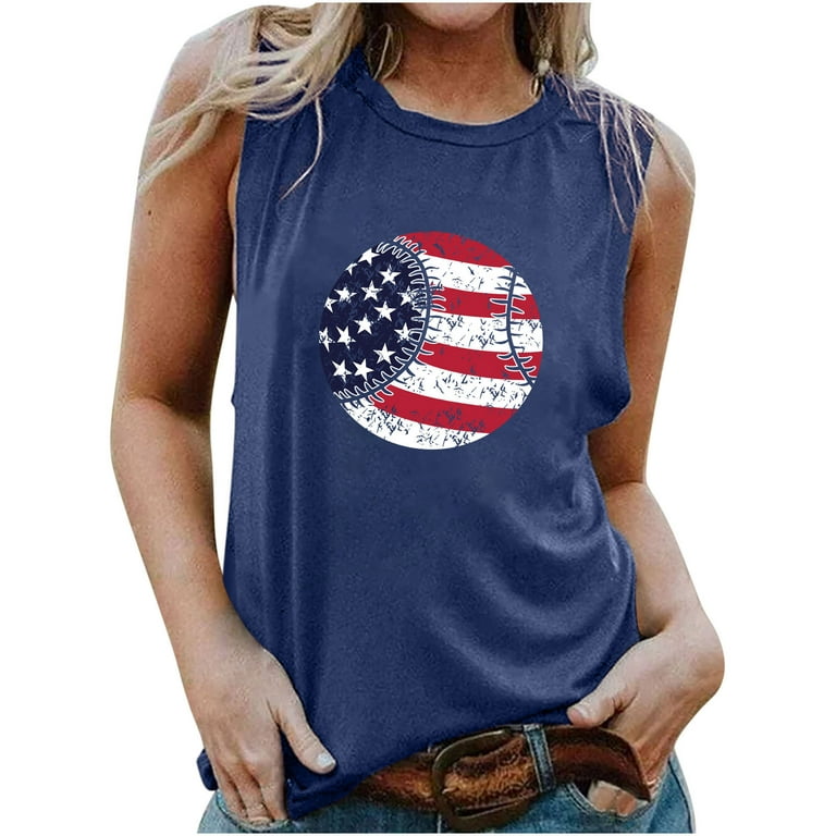 SOOMLON American Flag Tank Top Women 4th of July Tanks Tops for Womens USA  Flag Patriotic Shirts Vest Sleeveless Tee Print Loose Tops Pullover Round  Neck Sleeveless Navy XXL 