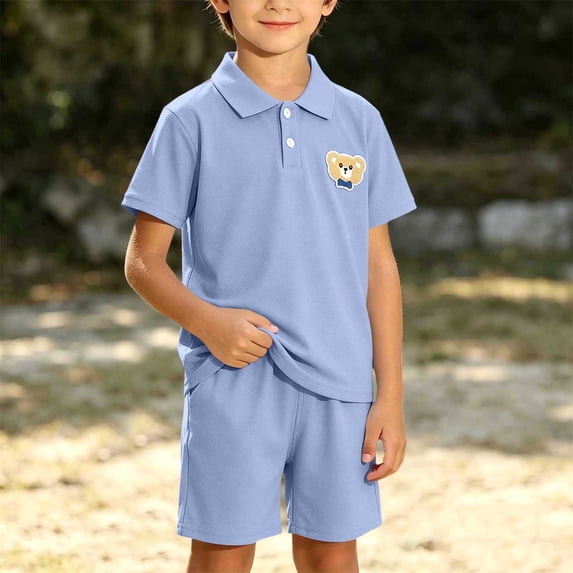 SOOMLON Back to School Outfits for Boys Shorts Sets Collared Button Shirts 2PC Shorts Set School Uniform Style Kids Set