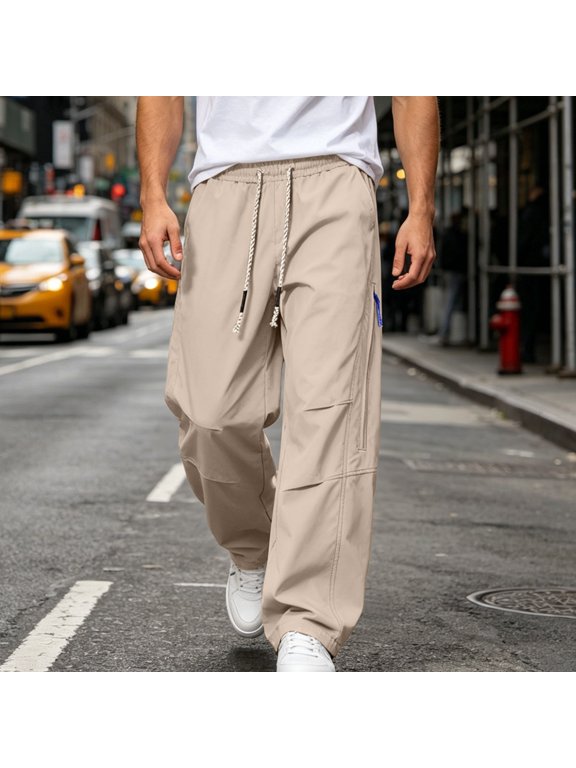Baggy Cargo Pants Men Big and Tall Drawstring Wide Leg Trousers Patchwork Pants with Pockets Going out Clothes