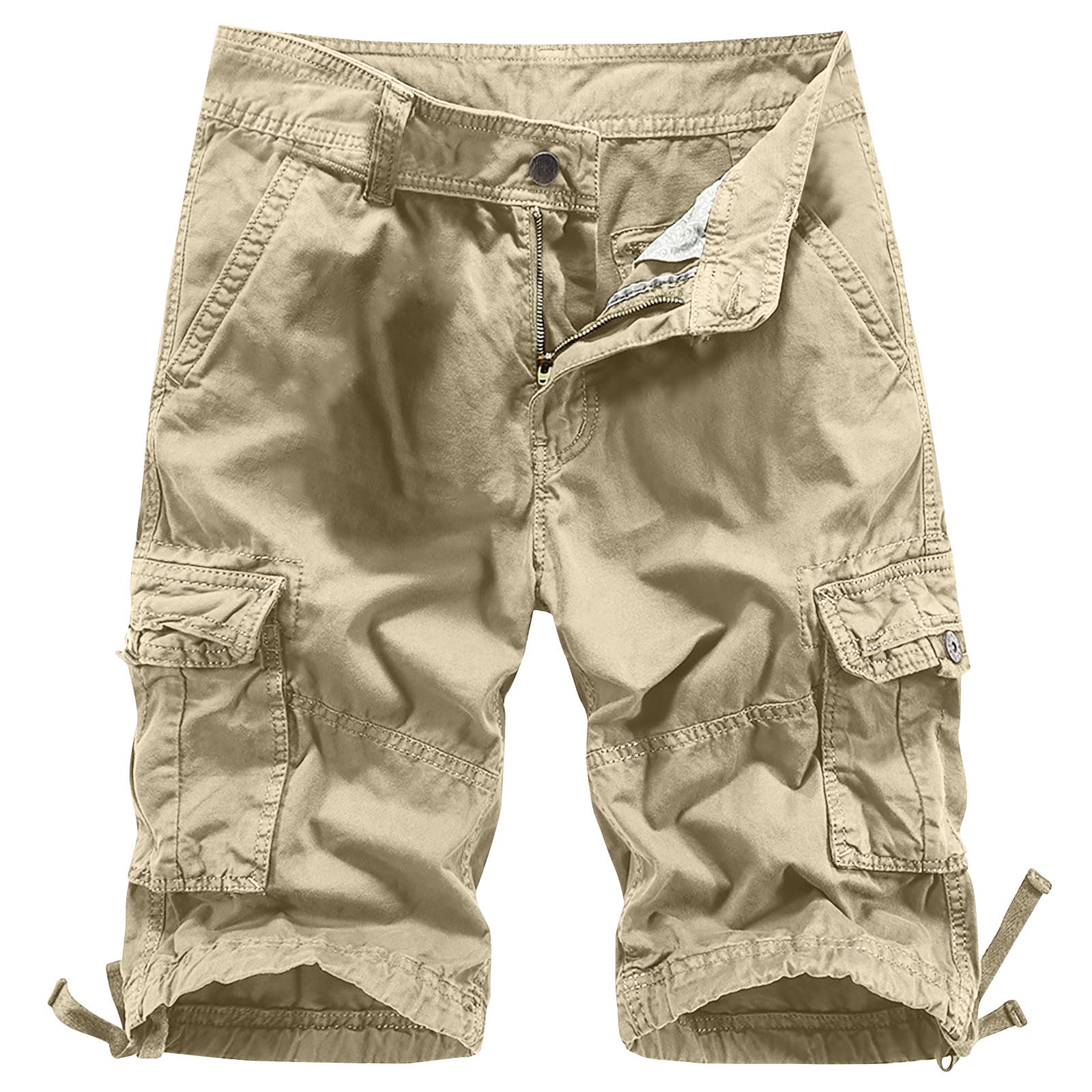Men Capri Jeans Loose Denim Cargo Shorts Retro Baggy Cropped Pants Workwear