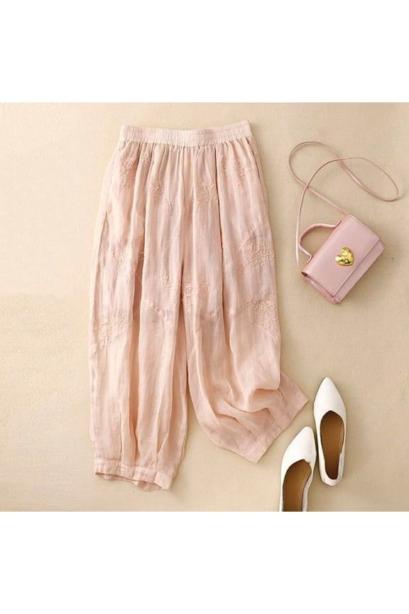 Balloon Pants for Women Plus Size Loose Barrel Pants Elastic Waist Cropped Pants Lightweight Daily Clothes