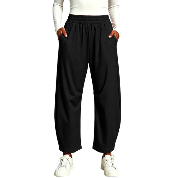SOOMLON Barrel Pants Women Jogger Plus Size Elastic Waist Cropped Pants Pockets Quick Dry Travel Pants Casual Outfits