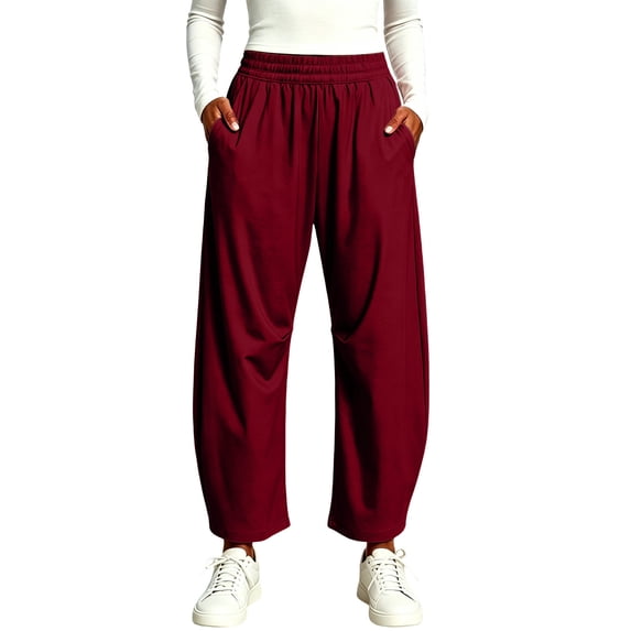 SOOMLON Barrel Pants Women Jogger Plus Size Elastic Waist Cropped Pants Pockets Quick Dry Travel Pants Casual Outfits