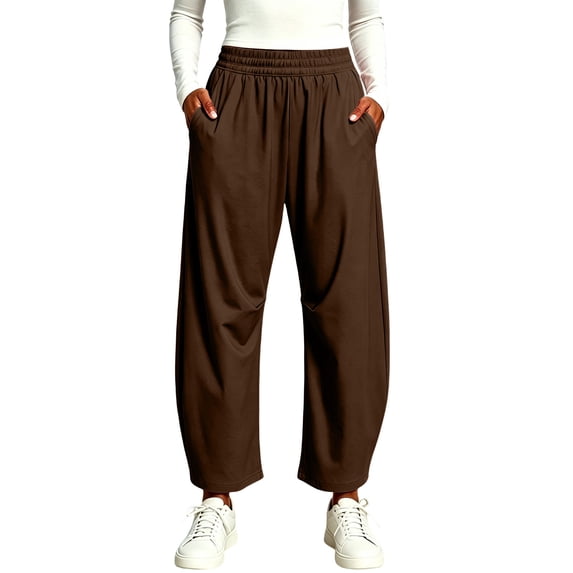 SOOMLON Barrel Pants Women Jogger Plus Size Elastic Waist Cropped Pants Pockets Quick Dry Travel Pants Casual Outfits