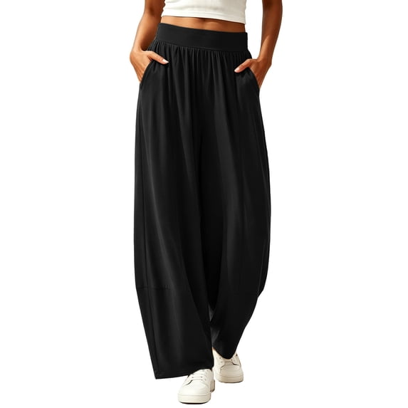 SOOMLON Barrel Pants for Women Plus Sizes Elastic Waist Balloon Pants Cropped Pants with Pockets Summer Hiking Trouser