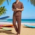 thumbnail image 1 of SOOMLON Beach Outfits for Men Big and Tall Collared Button up Shirts Drawstring Pants with Pockets 2 Piece Vacation Sets, 1 of 8
