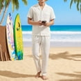thumbnail image 1 of SOOMLON Beach Outfits for Men Big and Tall Collared Button up Shirts Drawstring Pants with Pockets 2 Piece Vacation Sets, 1 of 9