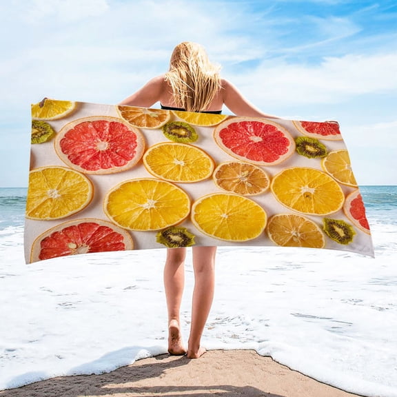 SOOMLON Beach Towel Lemon Fruit Printed Beach Towel Microfiber Hair Travel Towel Robe for Swimming Pool Camping , 30”x60”