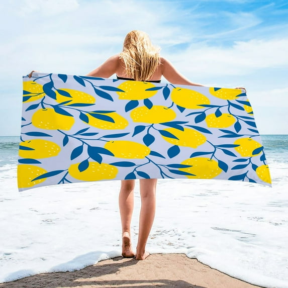 SOOMLON Beach Towel Oversized Lemon Fruit Printed Beach Towel Sand Free Lightweight Colorful Towel Robe for Pool Chairs Beach Chairs , 30”x60”