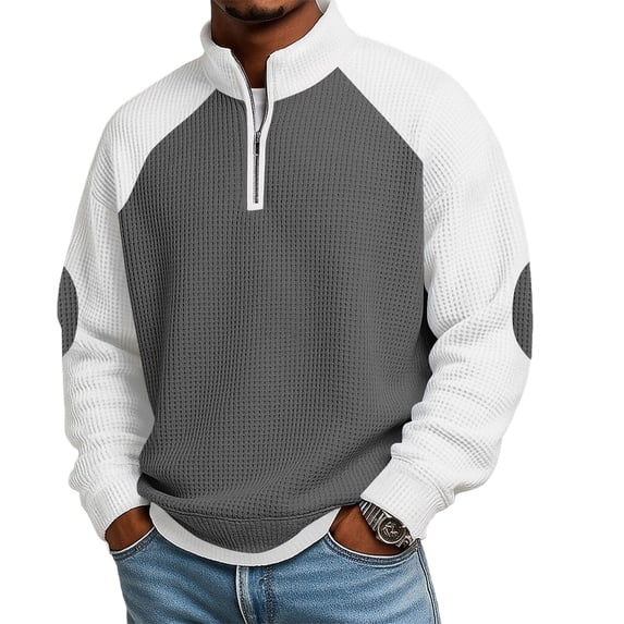 SOOMLON Big and Tall Mens Sweatshirts Turtleneck 1/4 Zip Pullover Waffle Color Block Long Sleeve Shirt Warm Fashion Tops