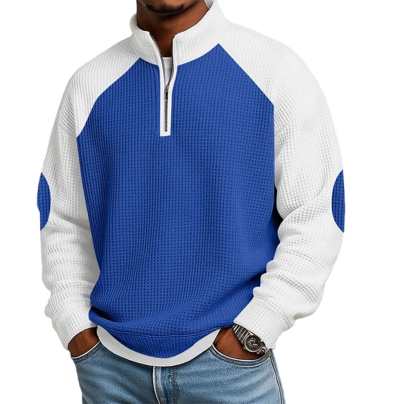 SOOMLON Big and Tall Mens Sweatshirts Turtleneck 1/4 Zip Pullover Waffle Color Block Long Sleeve Shirt Warm Fashion Tops