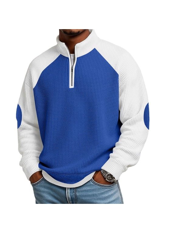 Big and Tall Mens Sweatshirts Turtleneck 1/4 Zip Pullover Waffle Color Block Long Sleeve Shirt Warm Fashion Tops