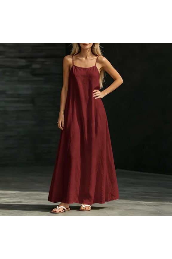 Boho Dresses for Women Plus Size Spaghetti Strap Sack Dress Loose Ankle Length Dress Casual Weekend Outfits