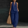 thumbnail image 1 of SOOMLON Boho Outfits for Women Plus Size Soft Halter Sleeveless Shirt Long Pants with Pockets Summer 2 Piece Matching Set, 1 of 8