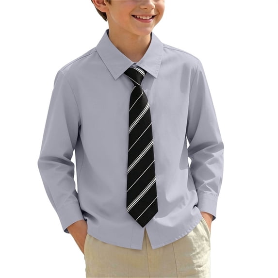 SOOMLON Boys Button down Shirts Long Sleeve Collared Tops Solid Dress Shirts Fall School Uniform Style Tops 1-14 Years