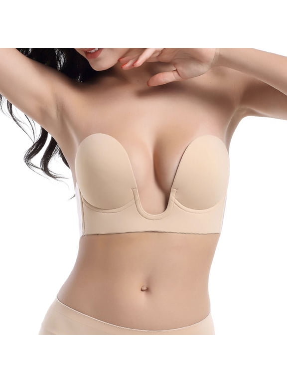 Bralettes for Women Plus Size Strapless Sticky Adhesive Deep U Shaped Silicone Bra Invisible Backless Reusable Push Up Bralette Female Lingerie Yellow C