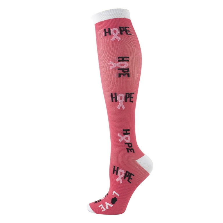 SOOMLON Breast Cancer Support Socks Pink Breast Cancer Awareness Soccer  Socks for Women Pink Stockings Round Neck Female Gifts for Cancer Patients  M 