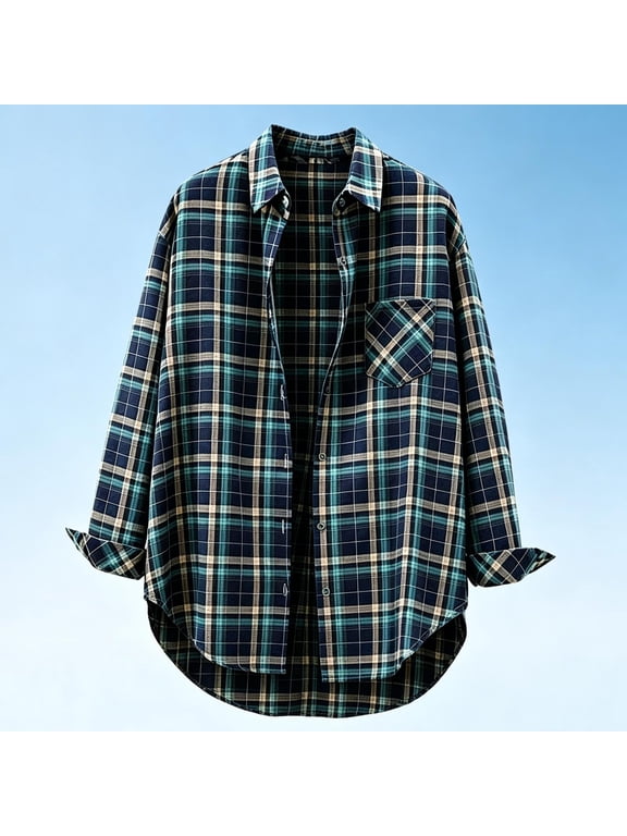 Button down Shirts for Women Long Sleeve Plus Size Collared Work Shirt Plaid Blouse Versatile Going out Clothes