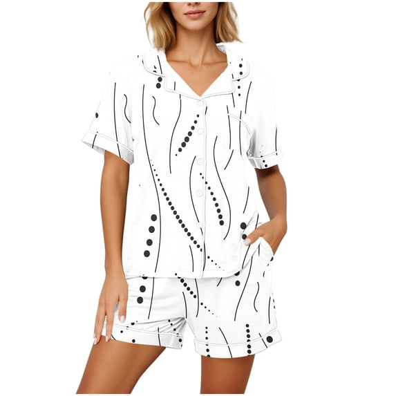 SOOMLON Button up Pajamas Women Short Plus Size Cooling PJS Notch Collar Blouses Comfy 2 Piece Lounge Sets with Pockets