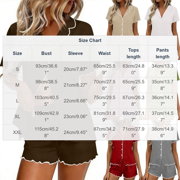 SOOMLON Button up Pajamas Women Shorts Set Plus Size Soft Nightwear Short Sleeve Tops Ruffle Two Piece Sleepwear
