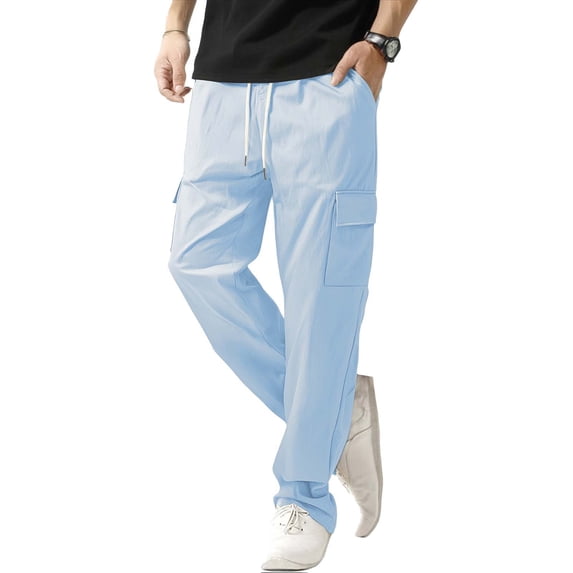 SOOMLON Cargo Pants for Men Big and Tall Pants Elastic Waist Drawstring Trousers with Pockets Cusual Breathable Pants