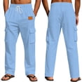 thumbnail image 1 of SOOMLON Cargo Pants for Men Loose Fit Big and Tall Elastic Waist Drawstring Linen Pants Breathable Hiking Pants, 1 of 5