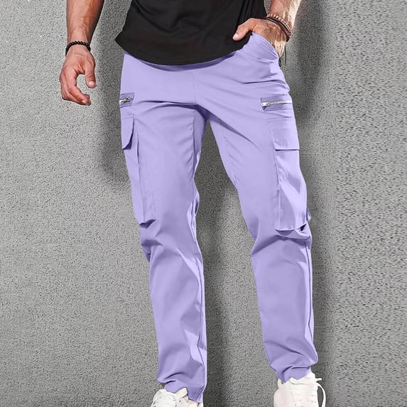 SOOMLON Cargo Pants for Men with Pockets Big and Tall Cropped Pants Zipper Elastic Waist Drawstring Pants Hiking Pants