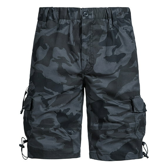 SOOMLON Cargo Shorts for Men Fitness Pants Sports Printed Casual Summer Mens Shorts Bodybuilding Pocket Casual Shorts Camouflage Work Shorts Mid Waist Sports Shorts Black XL