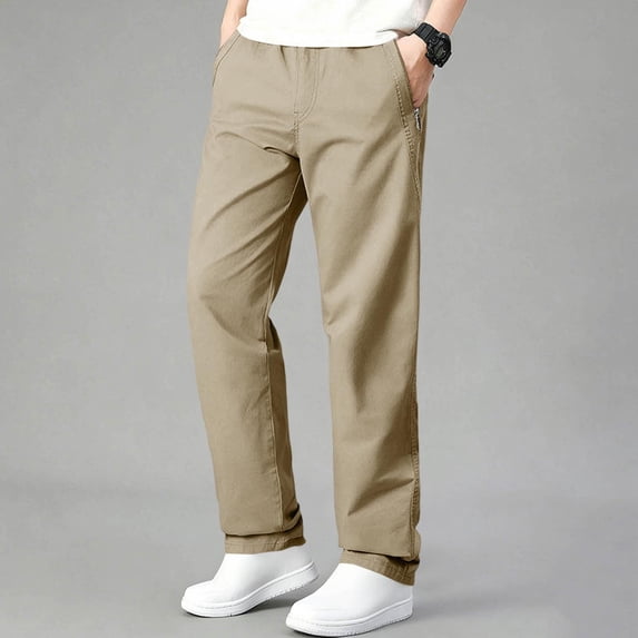 SOOMLON Chino Pants for Men Big and Tall Drawstring Pants Straight Leg Trousers with Zipper Pockets Fall Fashion Outfits