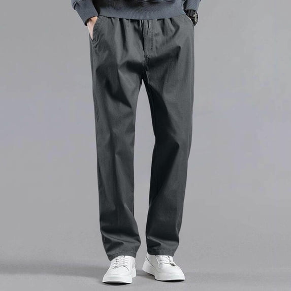 SOOMLON Chino Pants for Men Big and Tall Elastic Waist Pants Straight Leg Cropped Pant with Pockets Fall Fashion Bottoms