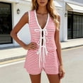 thumbnail image 1 of SOOMLON Concert Outfits for Women V Neck Ribbed Front Tie Sleeveless Shirts Elastic Waist Shorts Striped Matching Set, 1 of 6