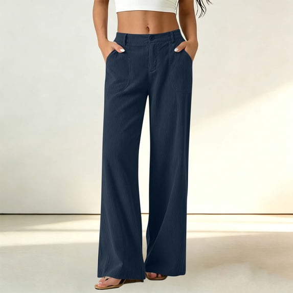 SOOMLON Corduroy Pants for Women Plus Size Button Straight Leg Long Pants Solid Trousers with Pockets Winter Pants