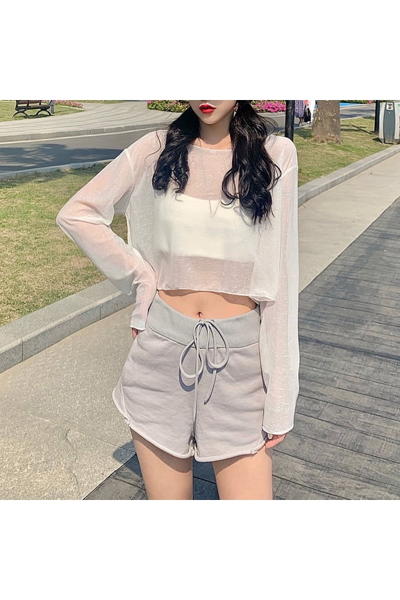 Cover up for Women Sheer Long Sleeve Crop Tops Lightweight Sun Protection Coverups Travel Casual Clothes