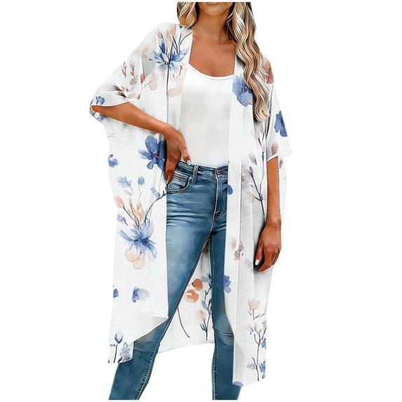 SOOMLON Coverups Women Swim Suit Plus Size 3/4 Sleeve Long Caftan Breathable Bathing Suit Cover up White Beach Clothes